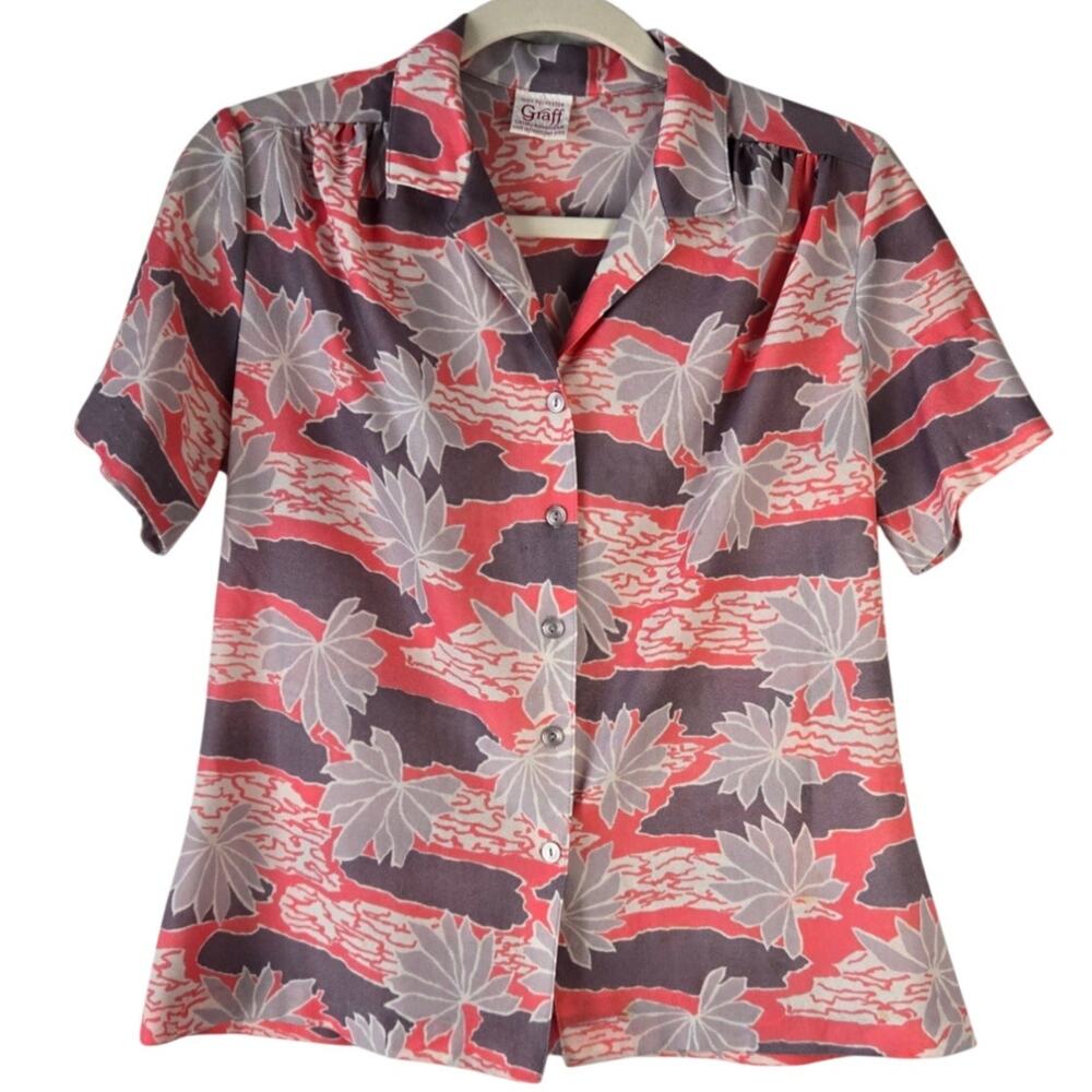 Vintage 70s Graff Caliwear Tropical Hawaiian Tiki Boho Short Sleeve Button Up